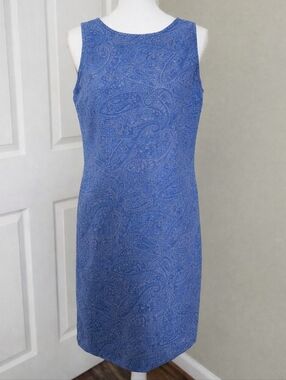 Expressions Blue Paisley Shift Dress Y2K Vintage Cotton Sleeveless Preppy Modest